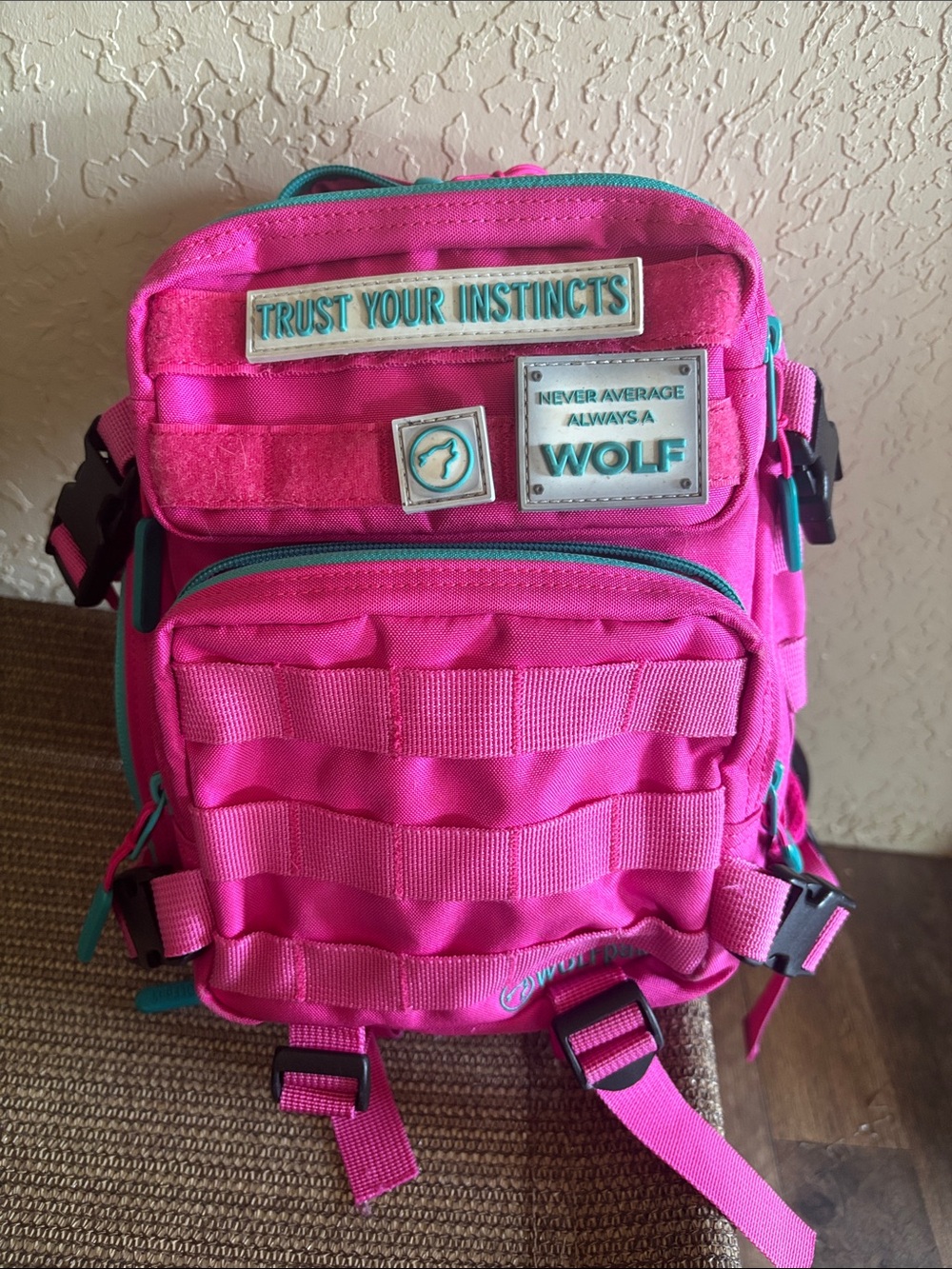 Bright Pink Wolfpak Tactical-Style Women's Backpack with Teal Accents